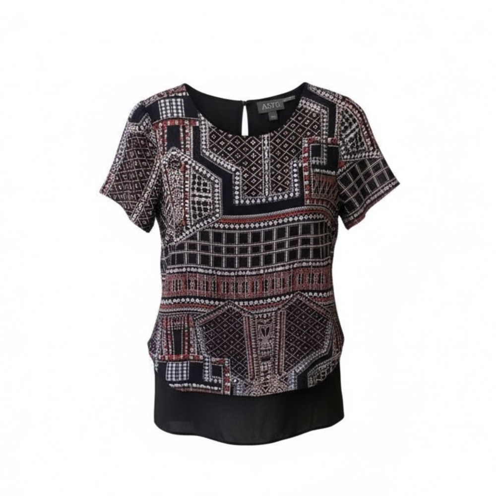 Astr • Black and White Graphic Short Sleeve Blouse